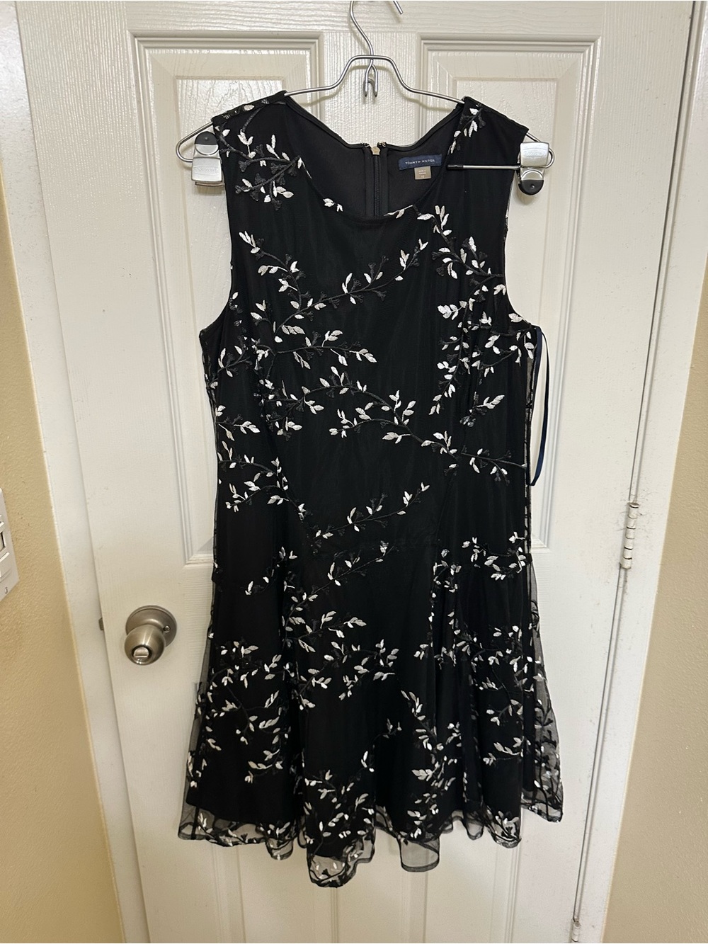 Tommy Hilfiger Black Dress with White Floral Embroidery
